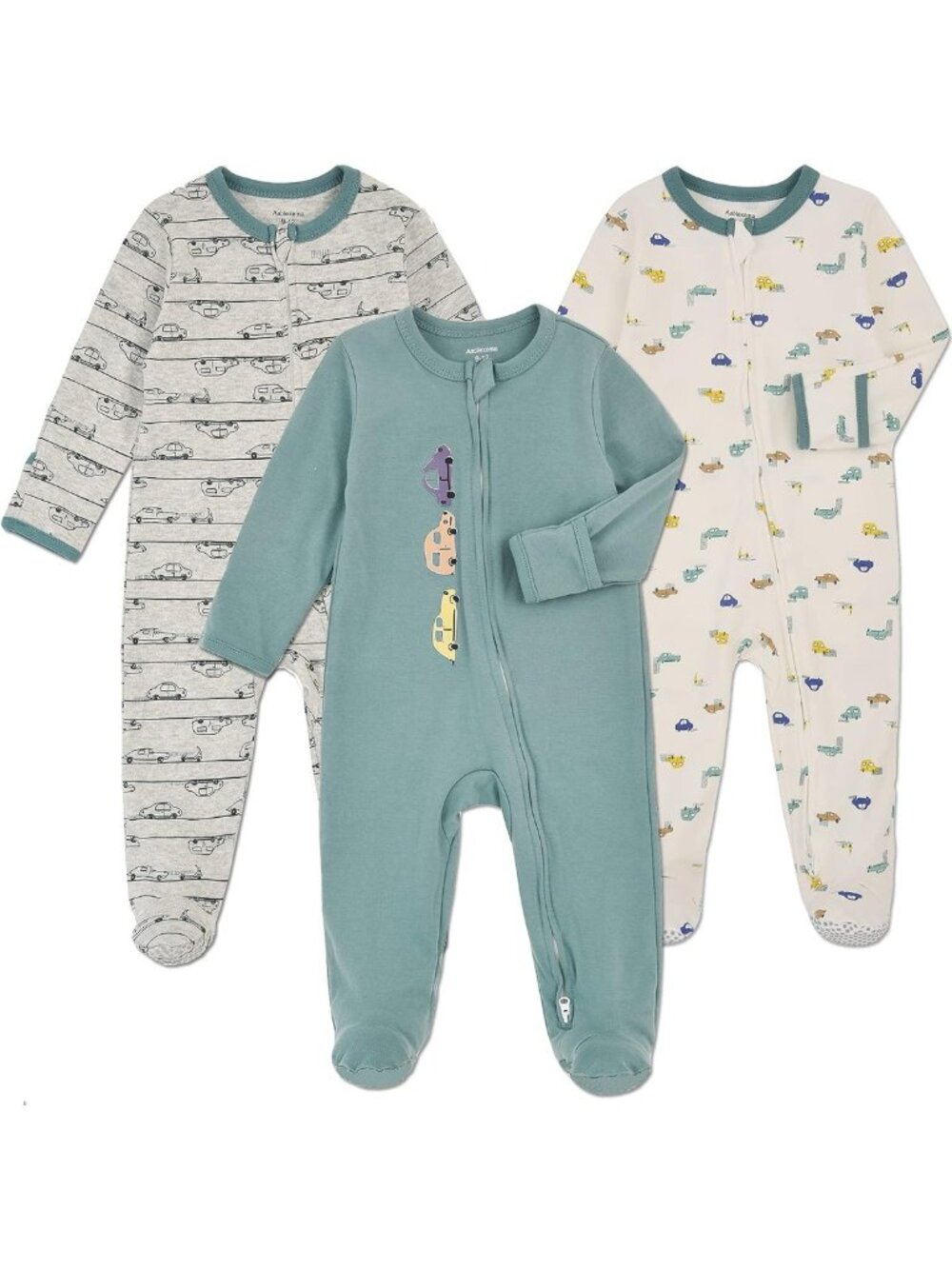 Cozy Baby Footie Pajama with Mitten Cuffs, Double Zipper Cotton Sleeper PJs